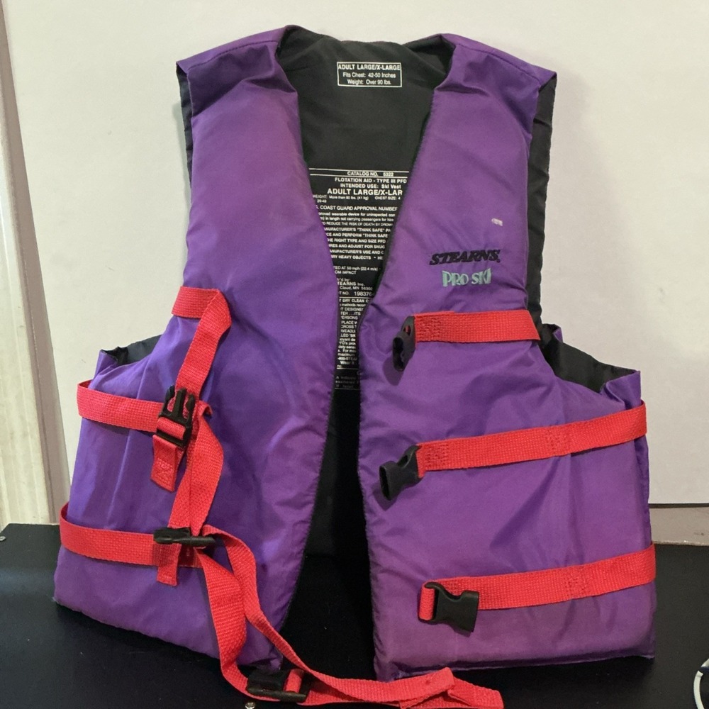 Stearns Adult LARGE/XLARGE Purple Red Pro Ski Life Vest Type III STAINS